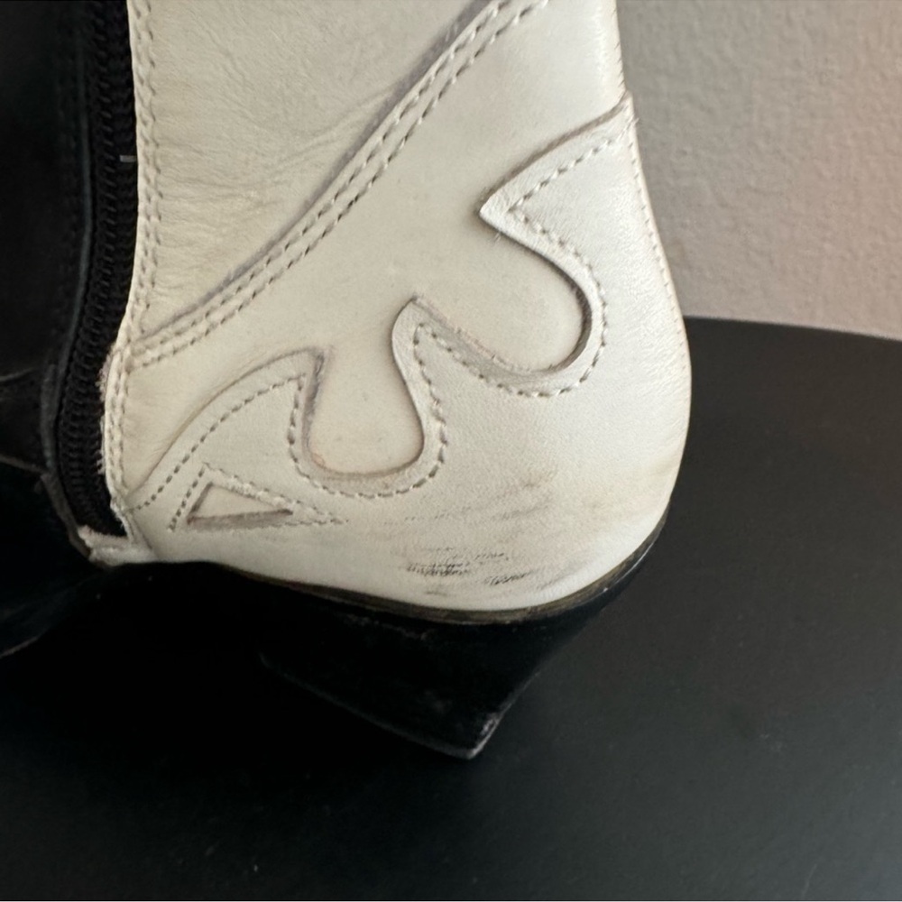 Two-Tone Black and White Western-Inspired Ankle Booties - Picture 7 of 11